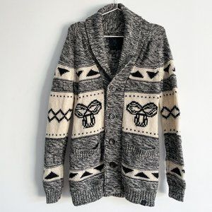 Aritzia TNA Black & White 100% Lambswool Knit Cardigan Shawl Collar Sweater Sz M